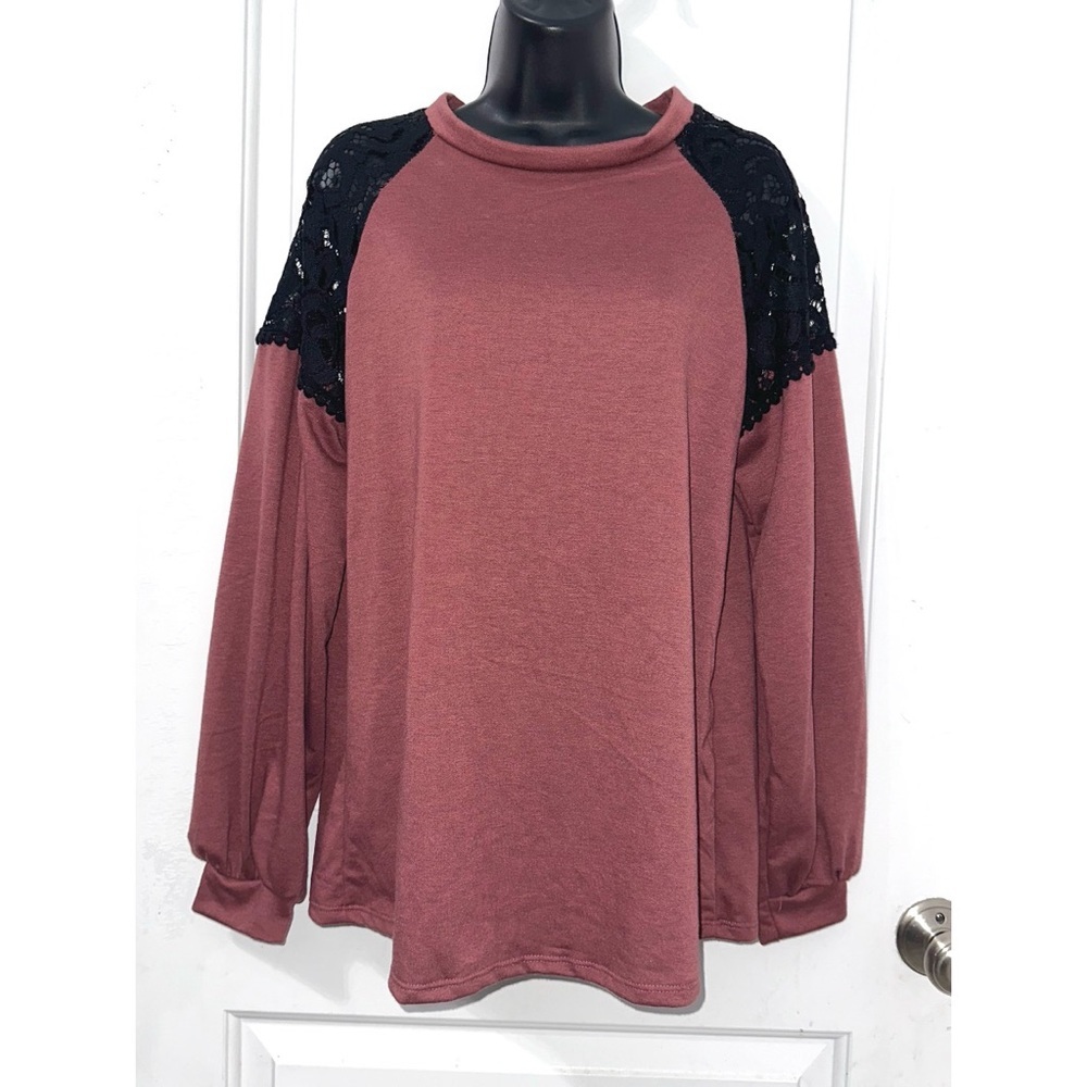 Vanilla Bay long-sleeved top featuring black lace shoulder details